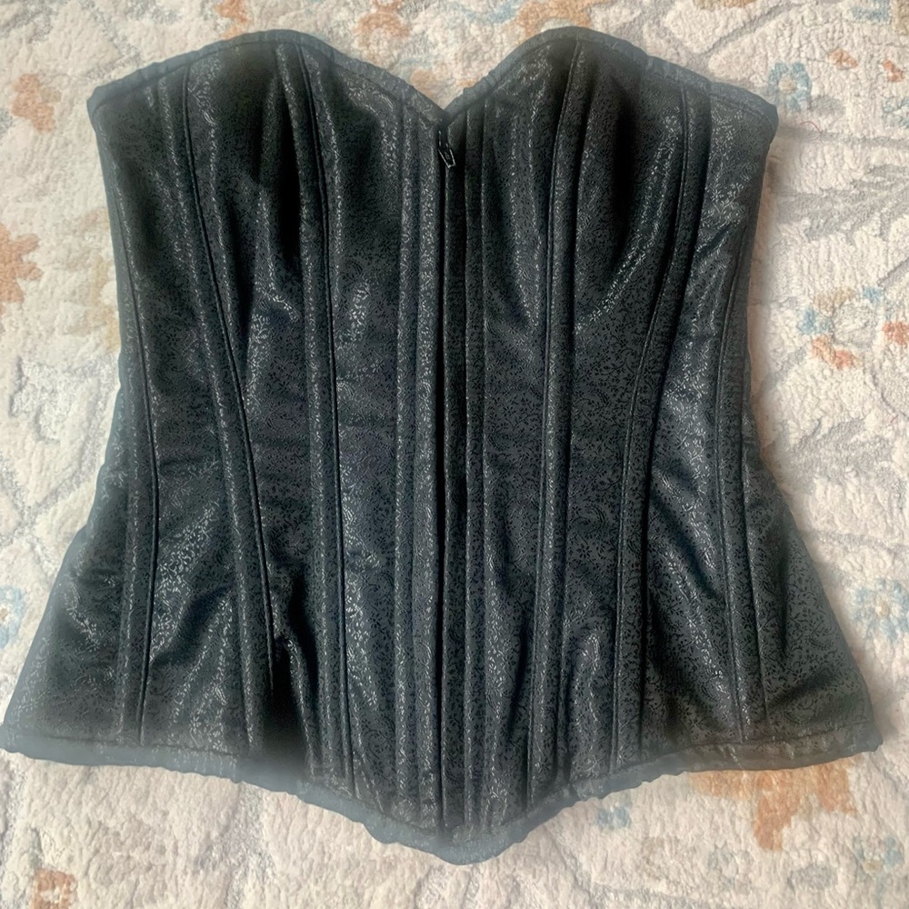 Vintage black corset- black floral brocade fabric